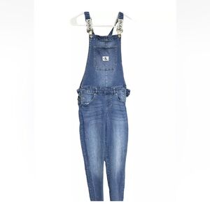 CALVIN KLEIN Skinny Denim Overall Girls' 14 Authentic Pockets Buttons Logo Strap